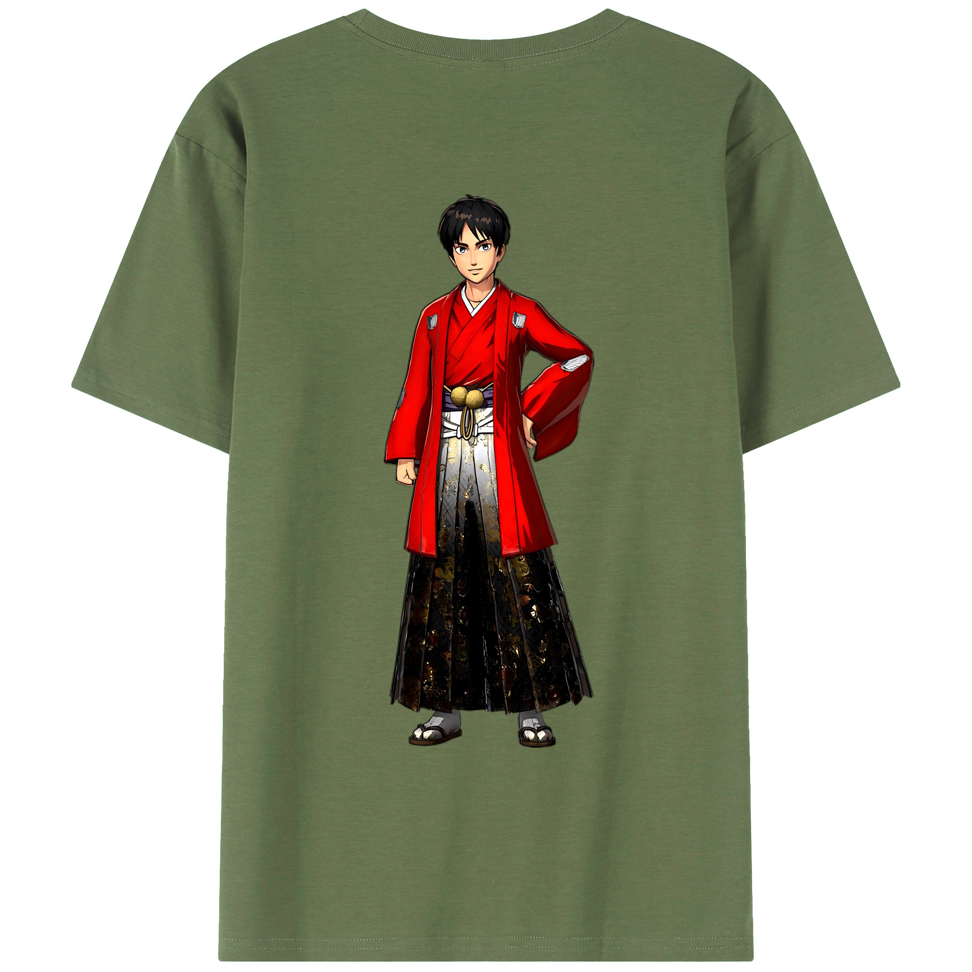 （画像用） 進撃の巨人 エレン･イェーガー Attack on Titan Eren Jäger 綿100％ メンズ半袖Tシャツ（バックプリント） 通気性